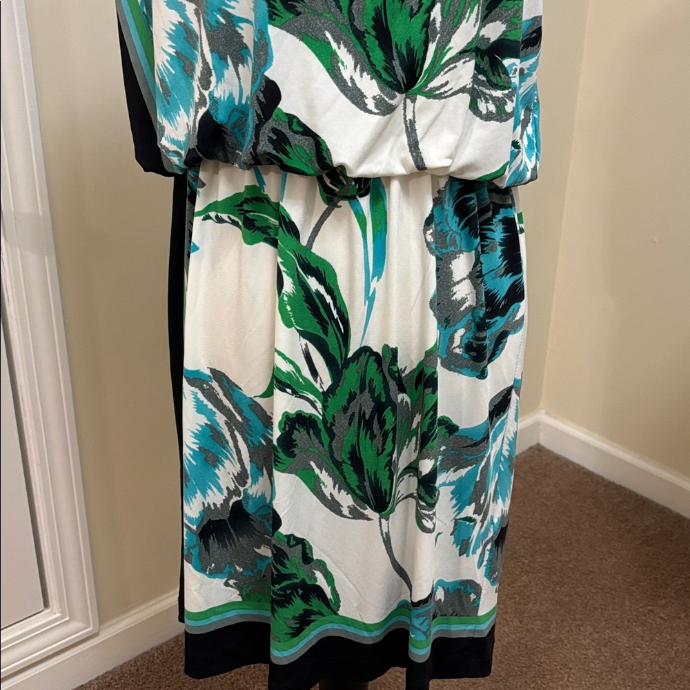 Dress Barn One-Shoulder Green and Blue Floral Dress size 12 - Picture 3 of 9